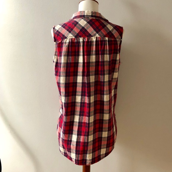 Hippie Laundry Red Flannel Plaid Sleeveless Shirt - Picture 4 of 6